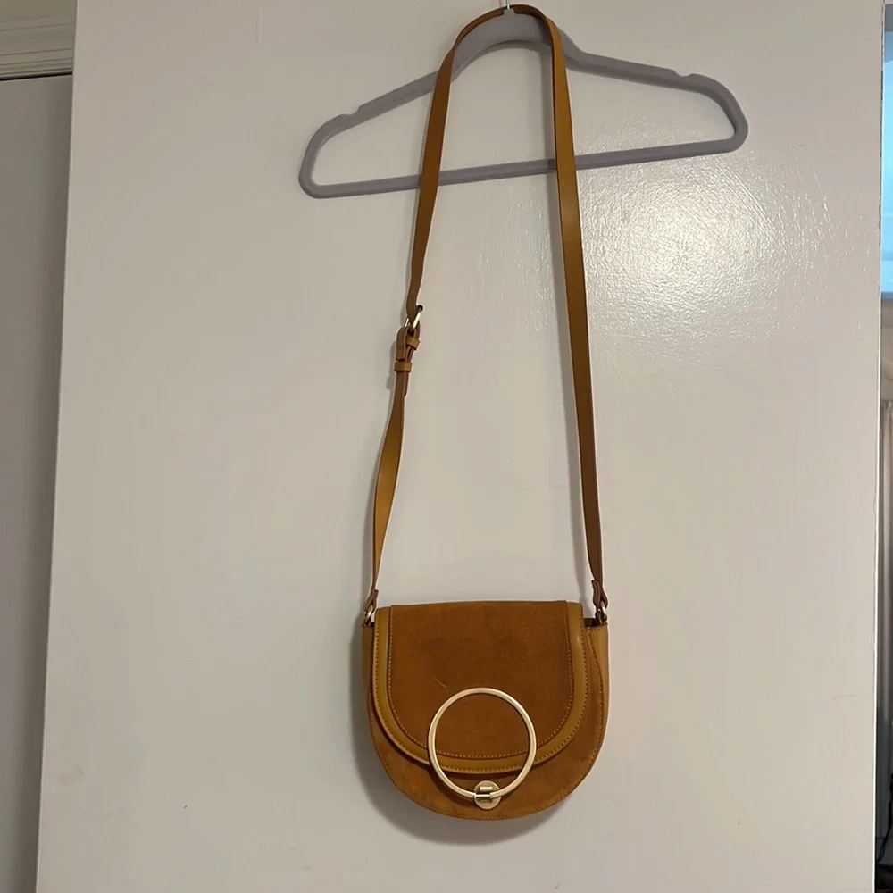 Zara Suede Bag Gold Ring Chloe Bag Carmel Tan Leather Suede Satchel Crossbody - Picture 2 of 7